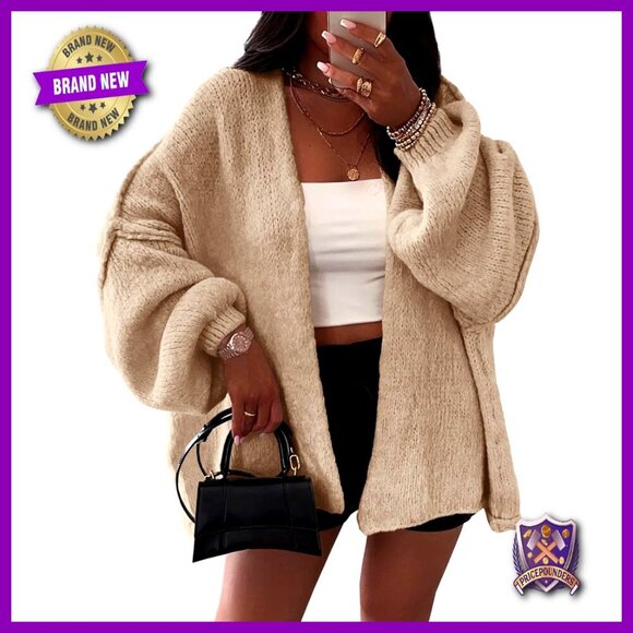 Sweaters - Oversized Chunky Cardigan Lantern Sleeve Open Front Loose Fall Sweater